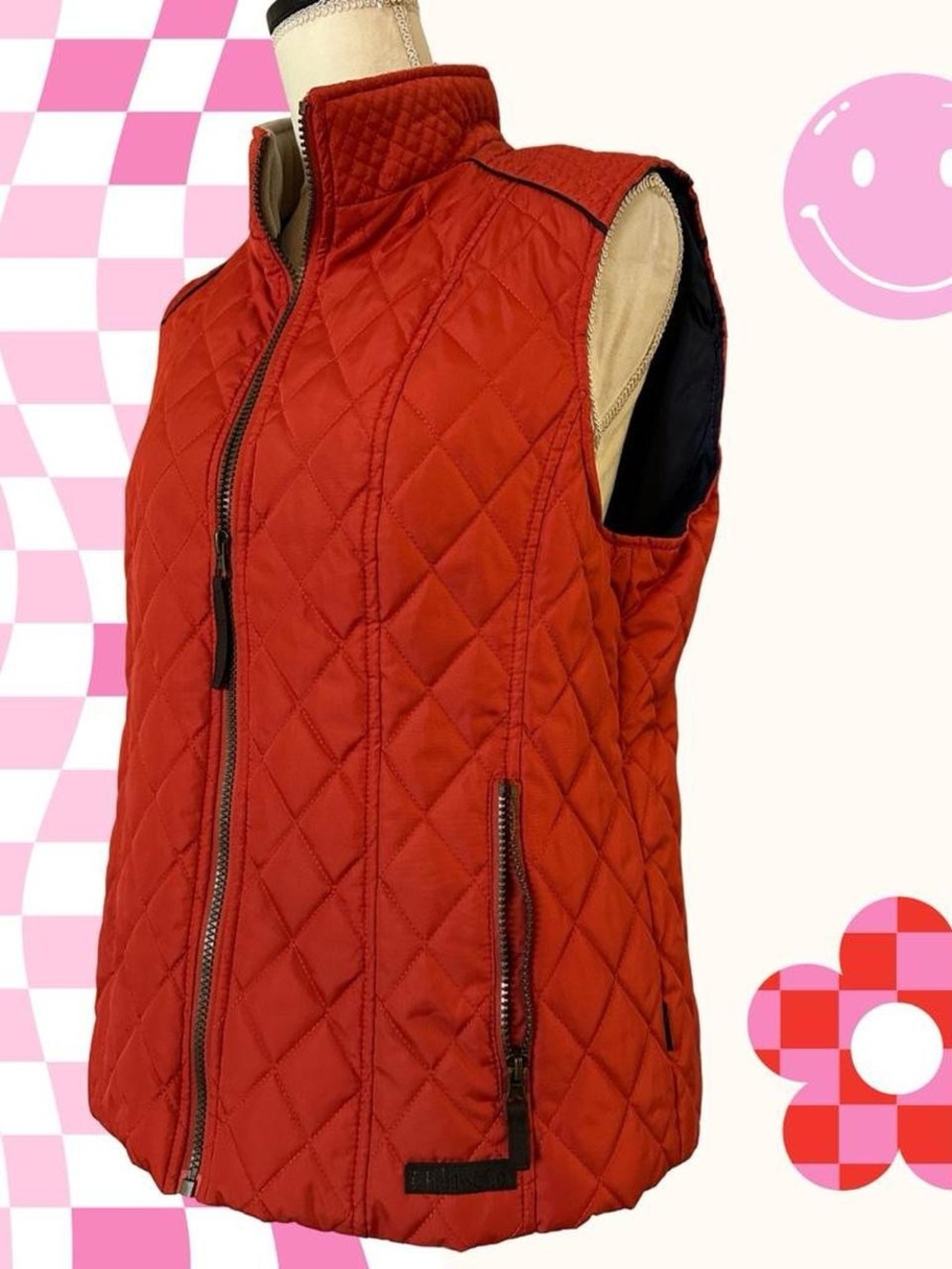 Quilted Orange Women's Vest Jacket Size L